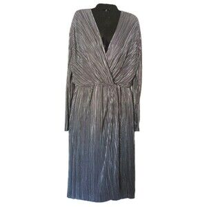 Vila Clothes Evening Dress Size 38 6/8 Metàllic Silver Tulip Wrap Crinkled Sheer